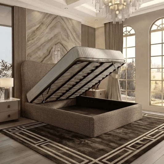 Haven Upholstered Ottoman Bed - Latte Wool