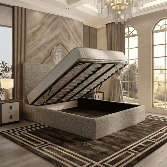 Haven Upholstered Ottoman Bed - Light Grey Plush Velvet