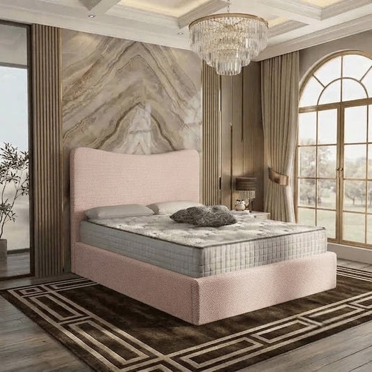 Haven Upholstered Ottoman Bed - Soft Pink Plush Velvet