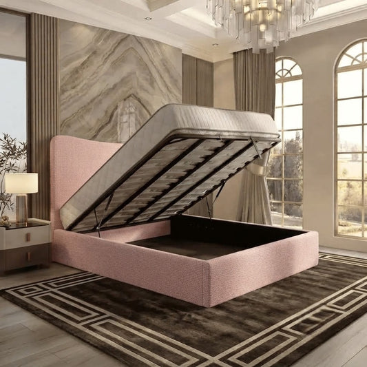 Haven Upholstered Ottoman Bed - Soft Pink Plush Velvet