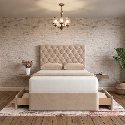 Mayfair Chesterfield Divan Bed - Beige Plush Velvet