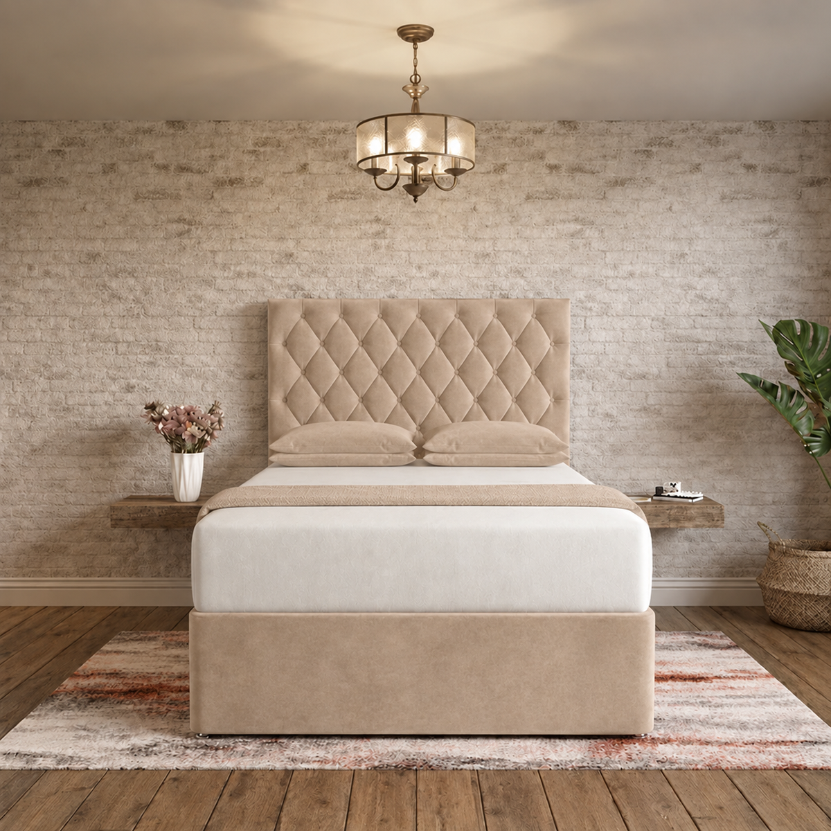 Mayfair Chesterfield Divan Bed - Beige Plush Velvet