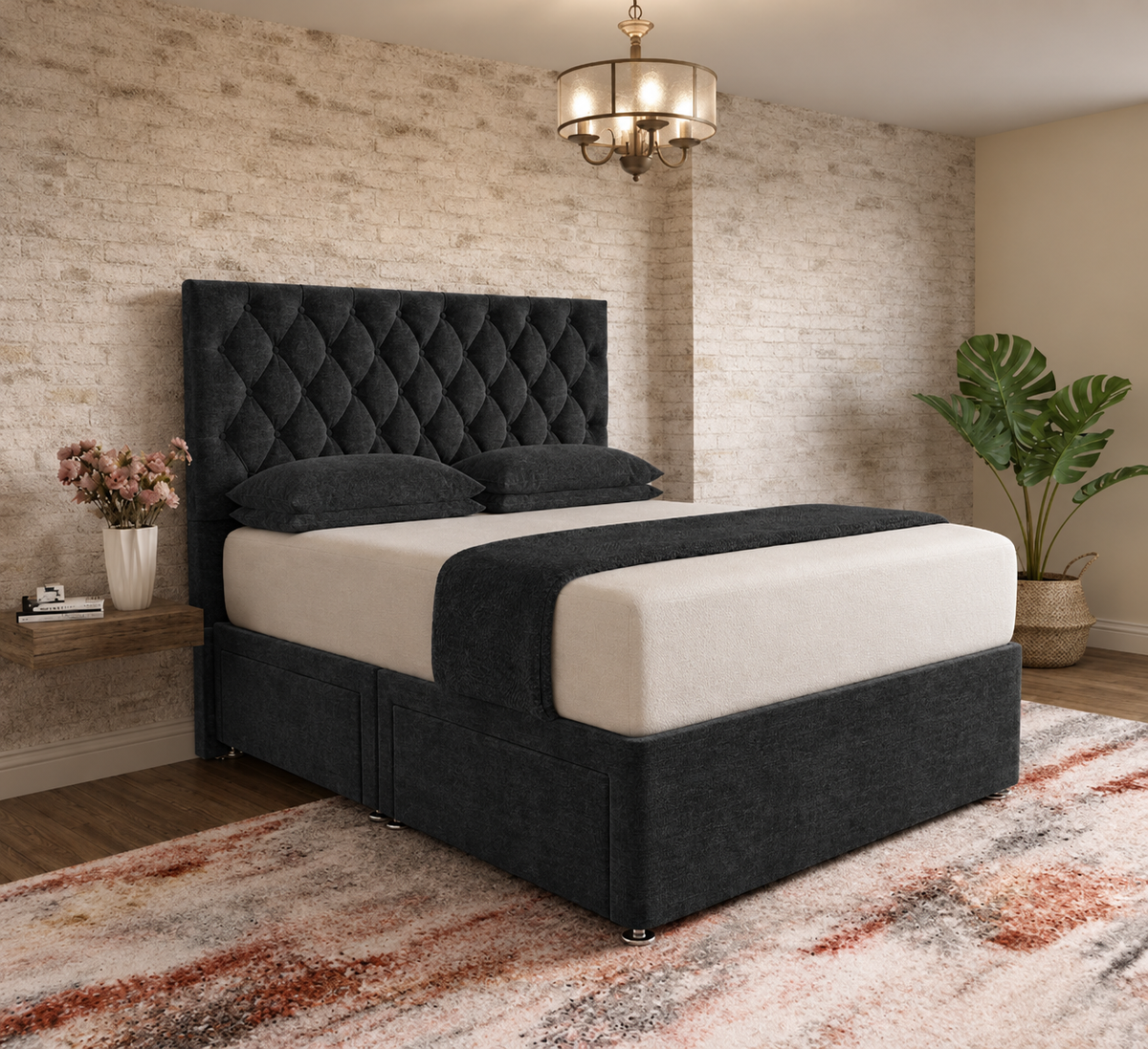 Mayfair Chesterfield Divan Bed - Black Chenille