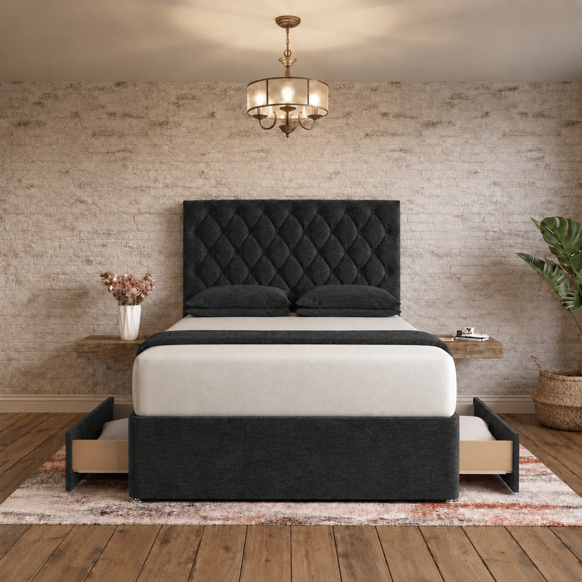 Mayfair Chesterfield Divan Bed - Black Chenille