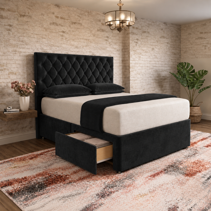 Mayfair Chesterfield Divan Bed - Black Plush Velvet