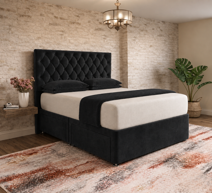 Mayfair Chesterfield Divan Bed - Black Plush Velvet