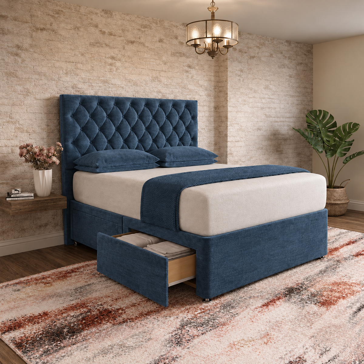 Mayfair Chesterfield Divan Bed - Blue Chenille