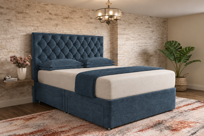Mayfair Chesterfield Divan Bed - Blue Chenille