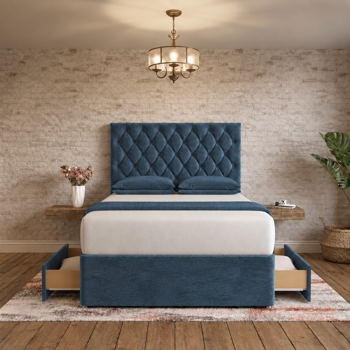 Mayfair Chesterfield Divan Bed - Blue Chenille