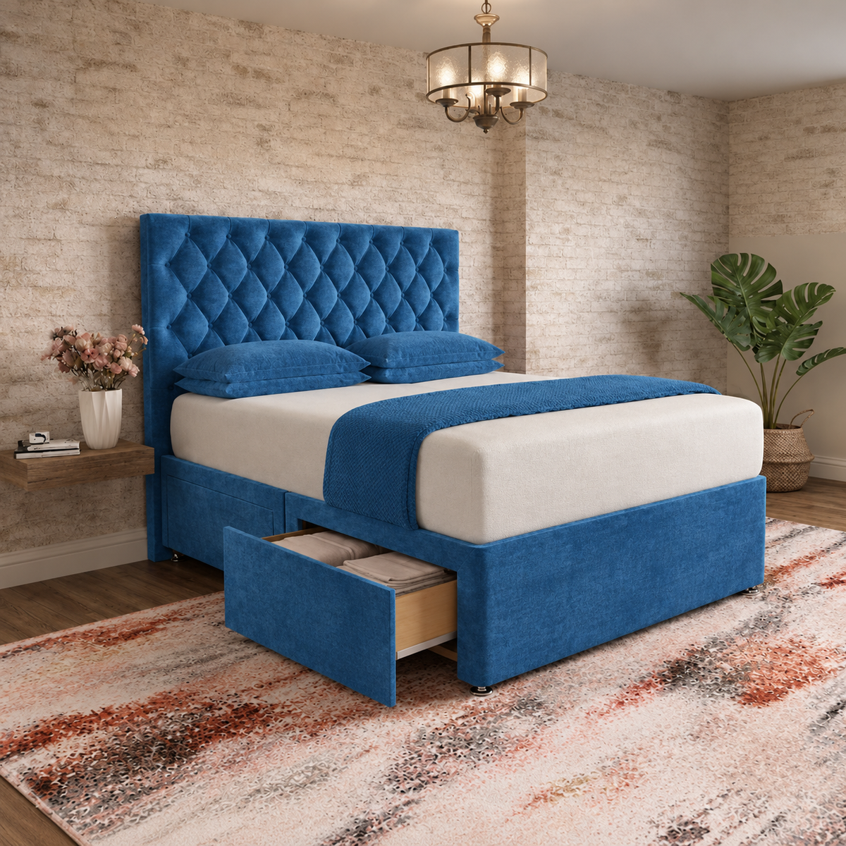 Mayfair Chesterfield Divan Bed - Blue Naples
