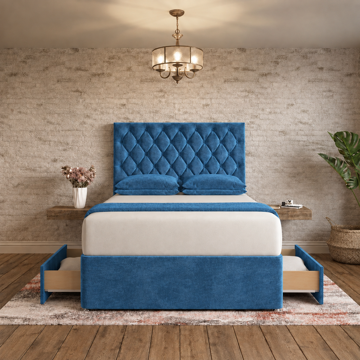 Mayfair Chesterfield Divan Bed - Blue Naples