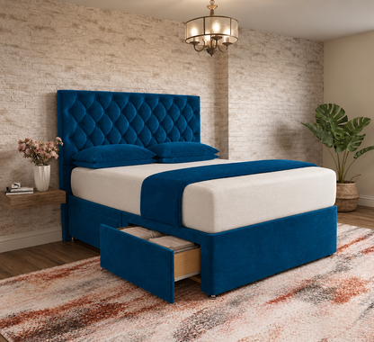 Mayfair Chesterfield Divan Bed - Blue Plush Velvet