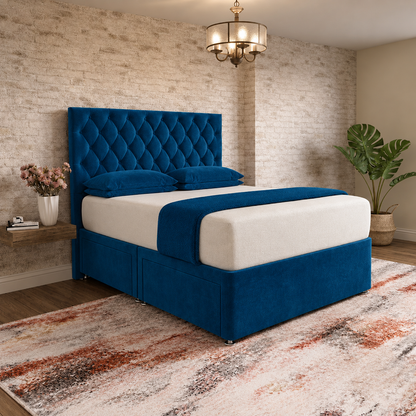 Mayfair Chesterfield Divan Bed - Blue Plush Velvet