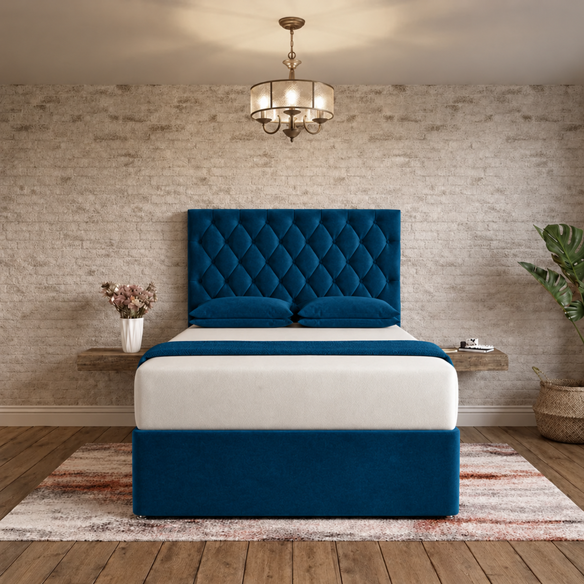 Mayfair Chesterfield Divan Bed - Blue Plush Velvet
