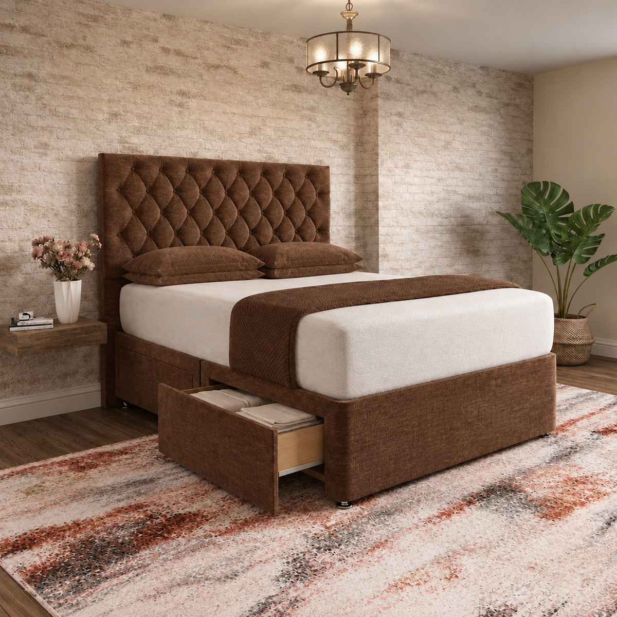 Mayfair Chesterfield Divan Bed - Brown Chenille