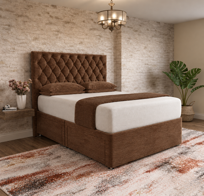 Mayfair Chesterfield Divan Bed - Brown Chenille