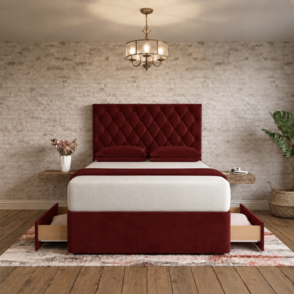 Mayfair Chesterfield Divan Bed - Burgundy Plush Velvet