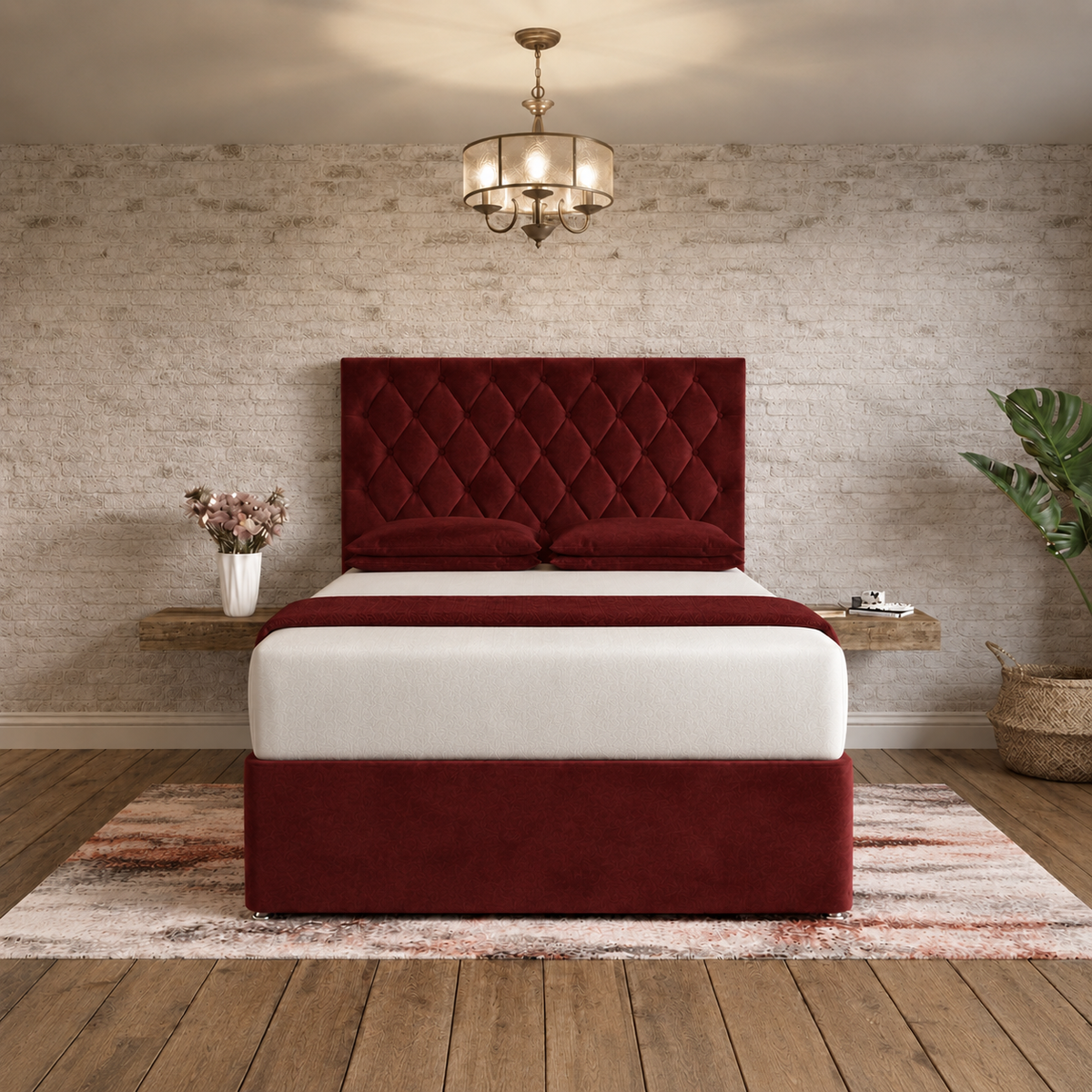 Mayfair Chesterfield Divan Bed - Burgundy Plush Velvet