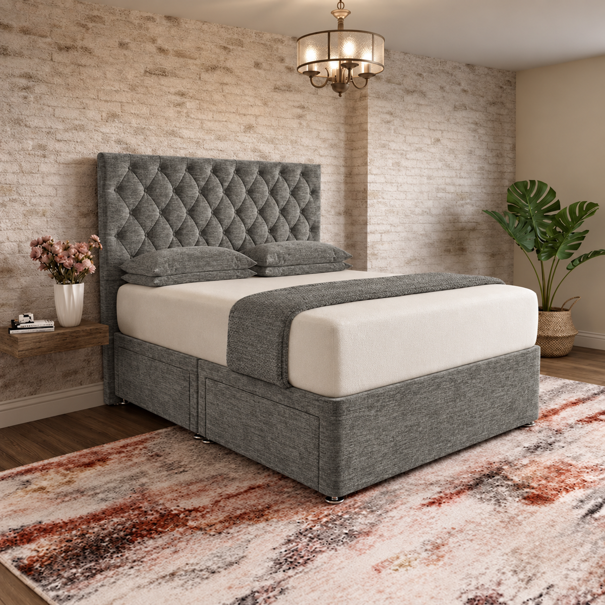 Mayfair Chesterfield Divan Bed - Charcoal Chenille