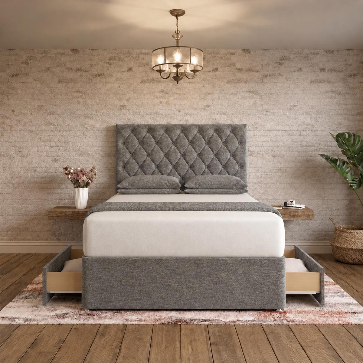 Mayfair Chesterfield Divan Bed - Charcoal Chenille