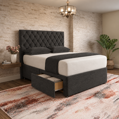 Mayfair Chesterfield Divan Bed - Charcoal Linen