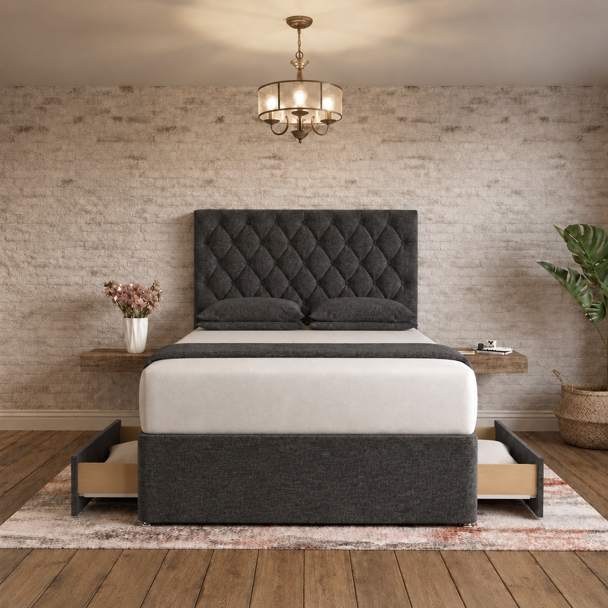 Mayfair Chesterfield Divan Bed - Charcoal Linen