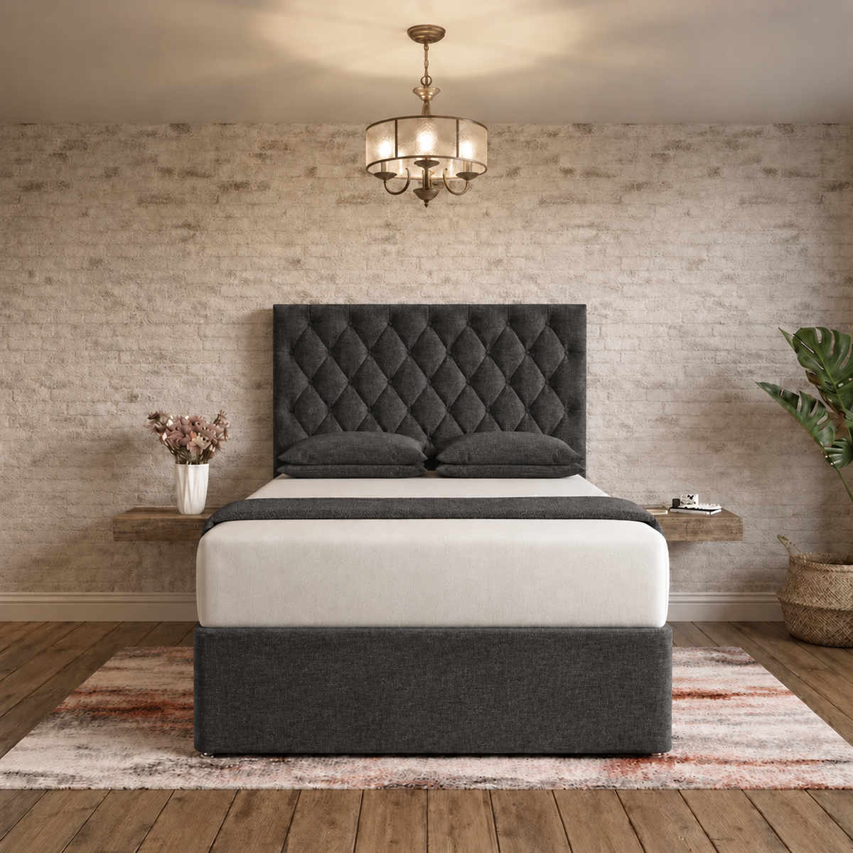 Mayfair Chesterfield Divan Bed - Charcoal Linen