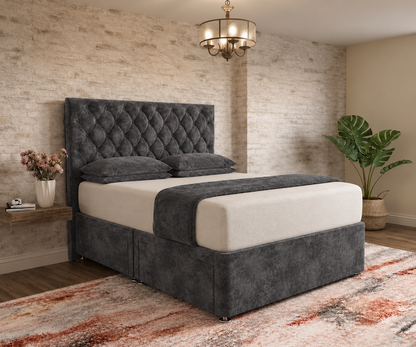 Mayfair Chesterfield Divan Bed - Charcoal Plush Velvet