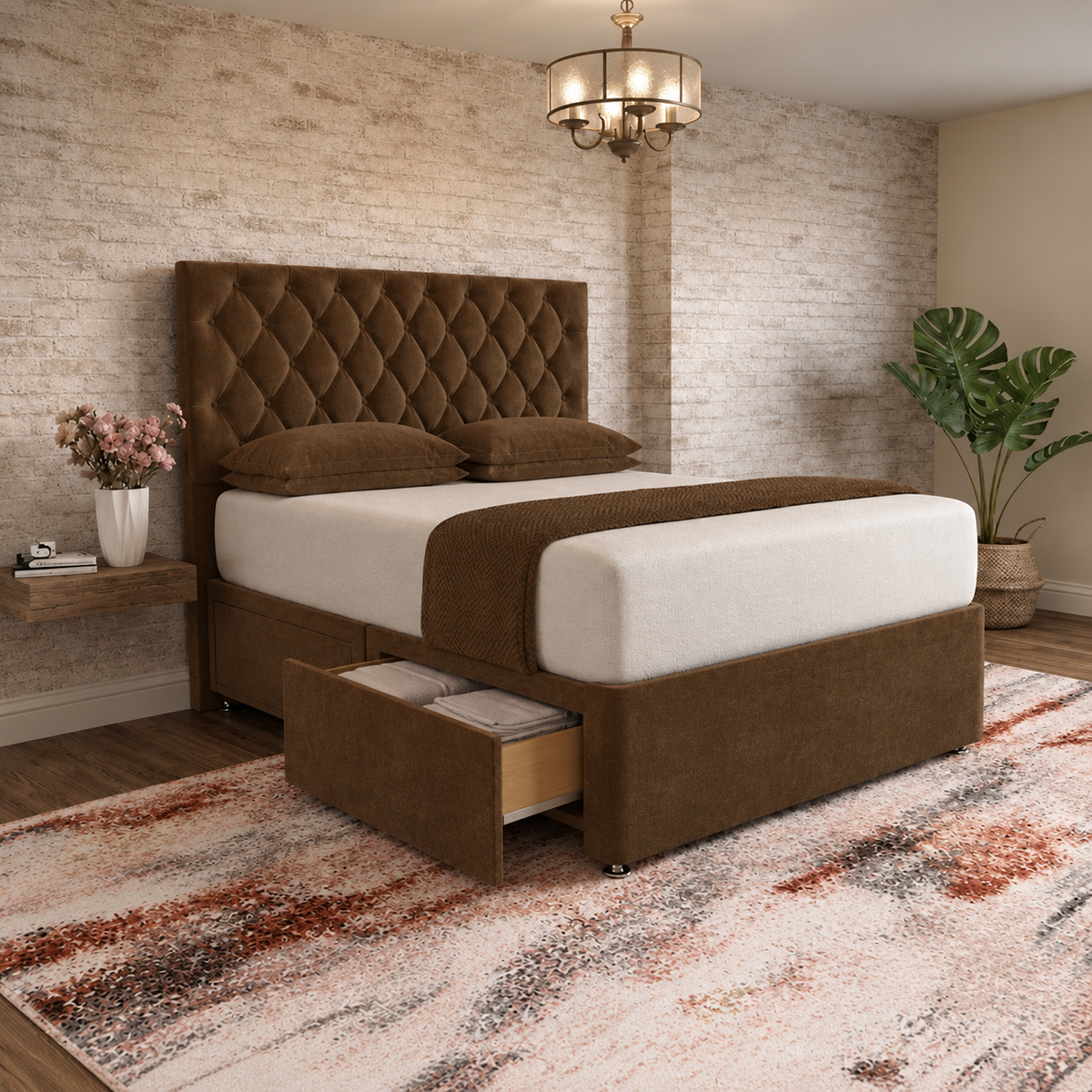 Mayfair Chesterfield Divan Bed - Chocolate Plush Velvet