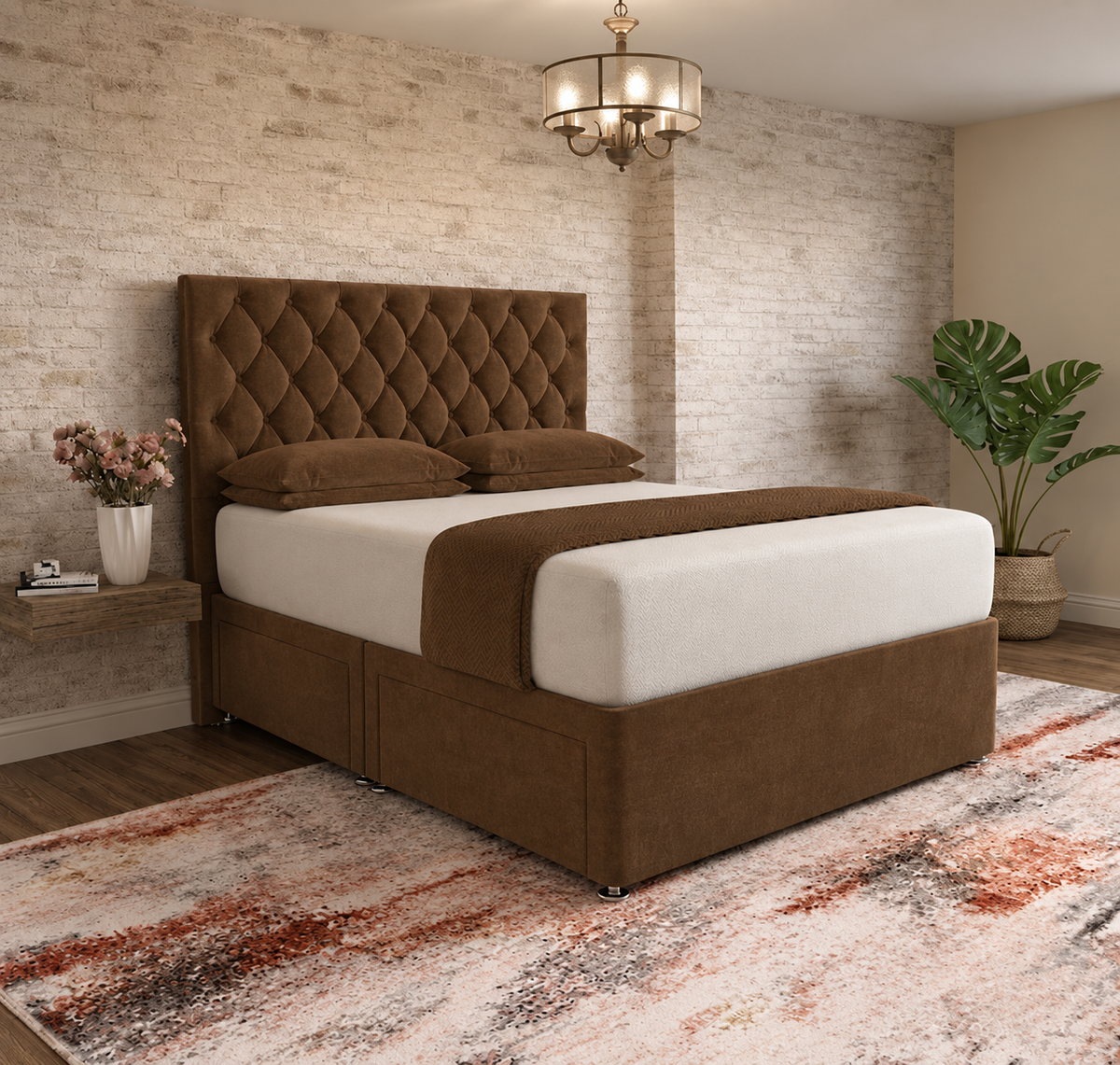 Mayfair Chesterfield Divan Bed - Chocolate Plush Velvet
