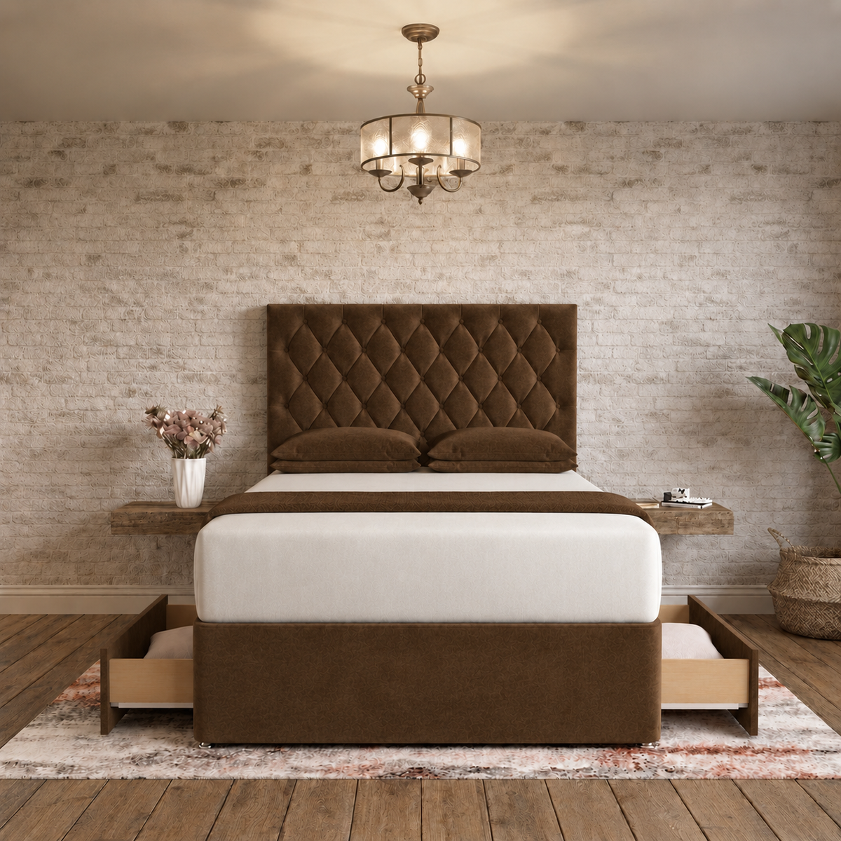 Mayfair Chesterfield Divan Bed - Chocolate Plush Velvet