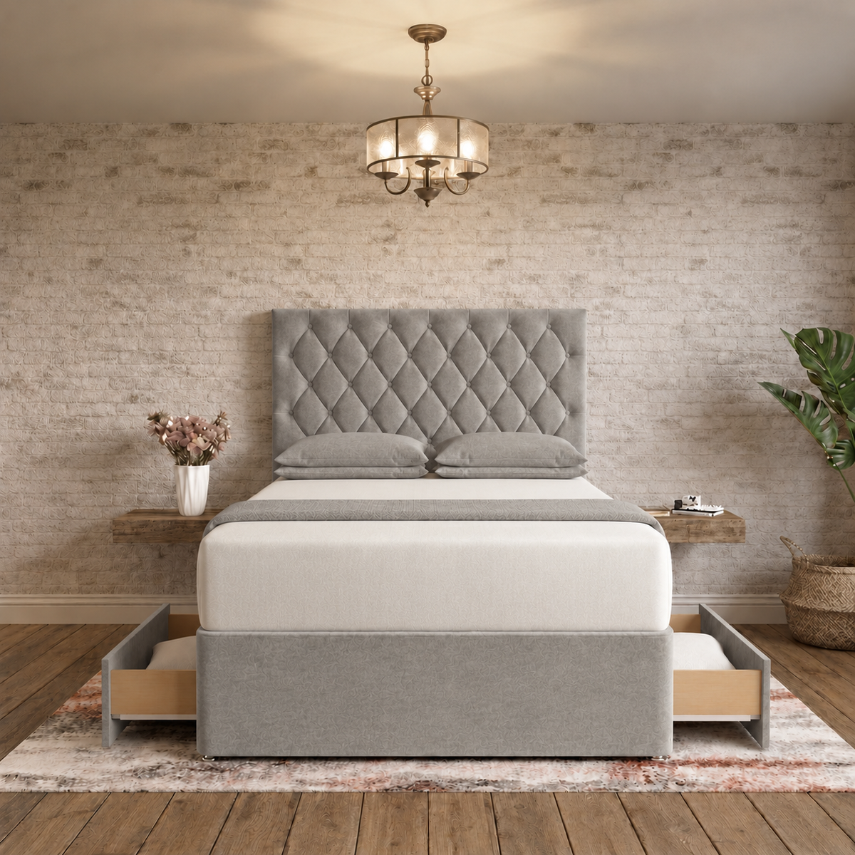 Mayfair Chesterfield Divan Bed - Clay Wool