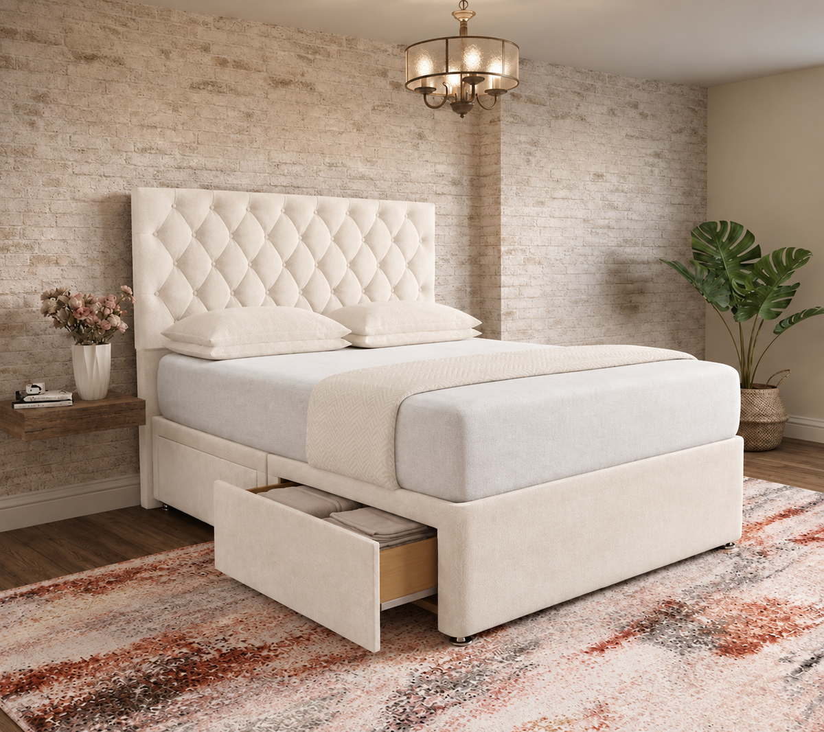 Mayfair Chesterfield Divan Bed - Cream Naples