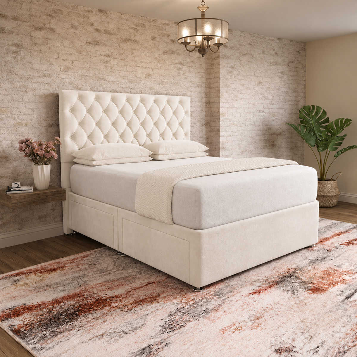 Mayfair Chesterfield Divan Bed - Cream Naples