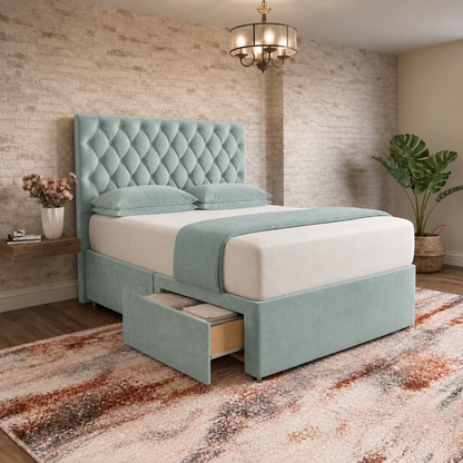 Mayfair Chesterfield Divan Bed - Duck Egg Plush Velvet