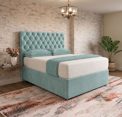 Mayfair Chesterfield Divan Bed - Duck Egg Plush Velvet