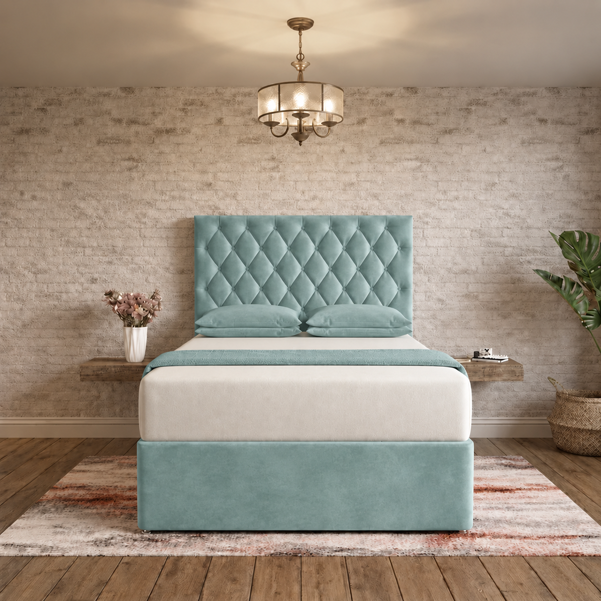 Mayfair Chesterfield Divan Bed - Duck Egg Plush Velvet