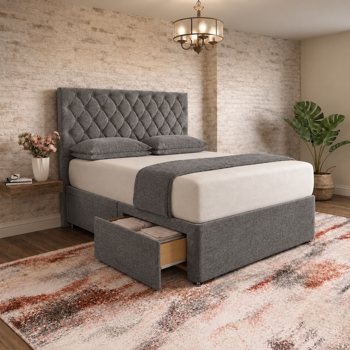 Mayfair Chesterfield Divan Bed - Graphite Linen