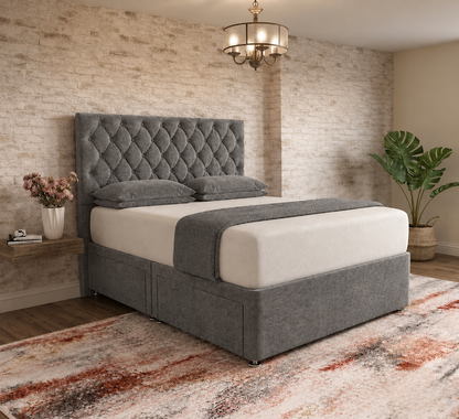Mayfair Chesterfield Divan Bed - Graphite Linen