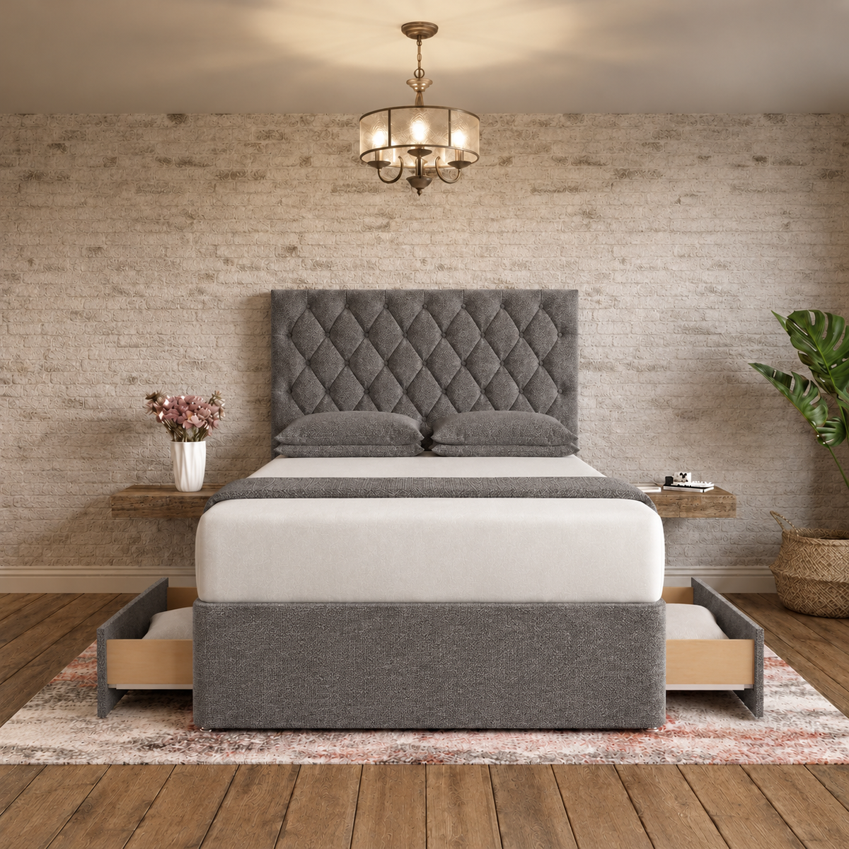 Mayfair Chesterfield Divan Bed - Graphite Linen