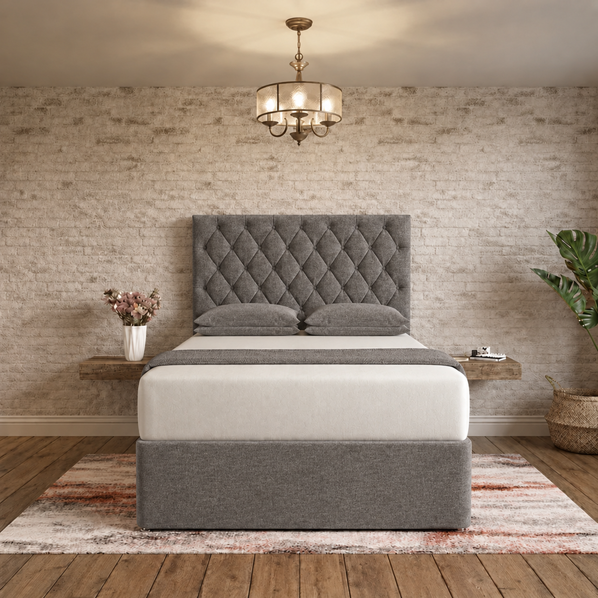 Mayfair Chesterfield Divan Bed - Graphite Linen