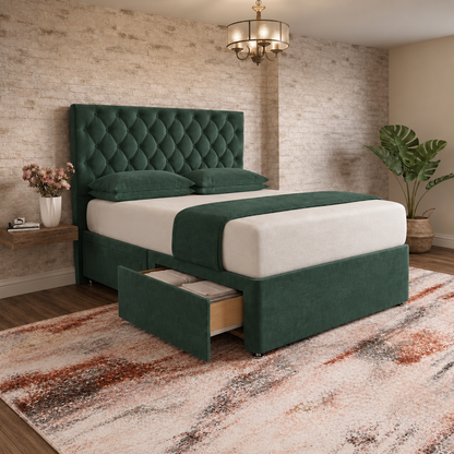 Mayfair Chesterfield Divan Bed - Green Plush Velvet