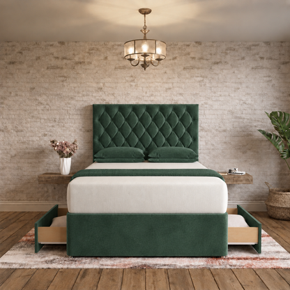 Mayfair Chesterfield Divan Bed - Green Plush Velvet