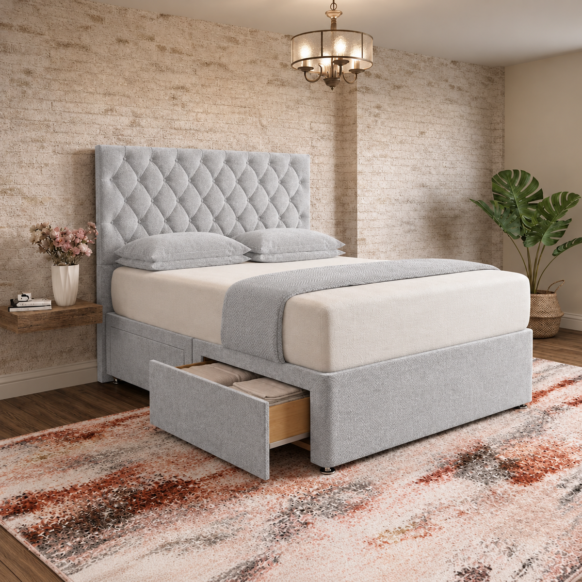 Mayfair Chesterfield Divan Bed - Grey Chenille