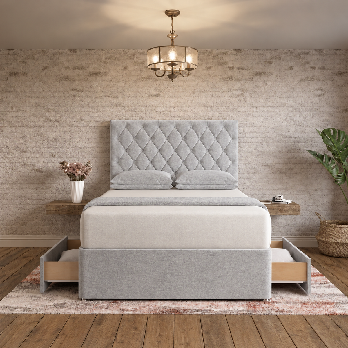 Mayfair Chesterfield Divan Bed - Grey Chenille