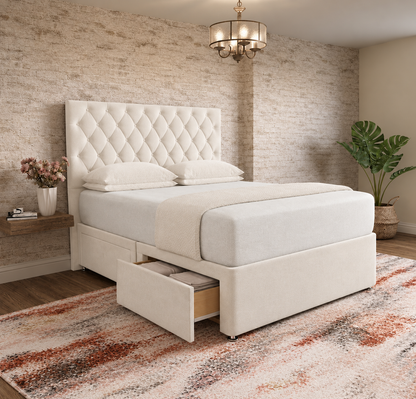 Mayfair Chesterfield Divan Bed - Ivory Plush Velvet