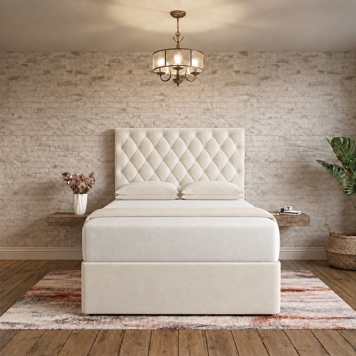 Mayfair Chesterfield Divan Bed - Ivory Plush Velvet