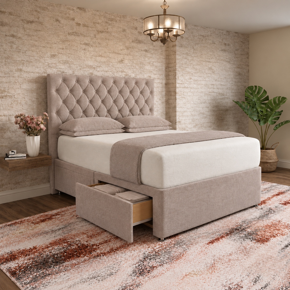 Mayfair Chesterfield Divan Bed - Latte Wool