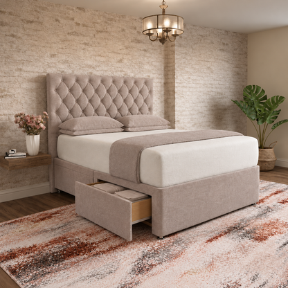 Mayfair Chesterfield Divan Bed - Latte Wool