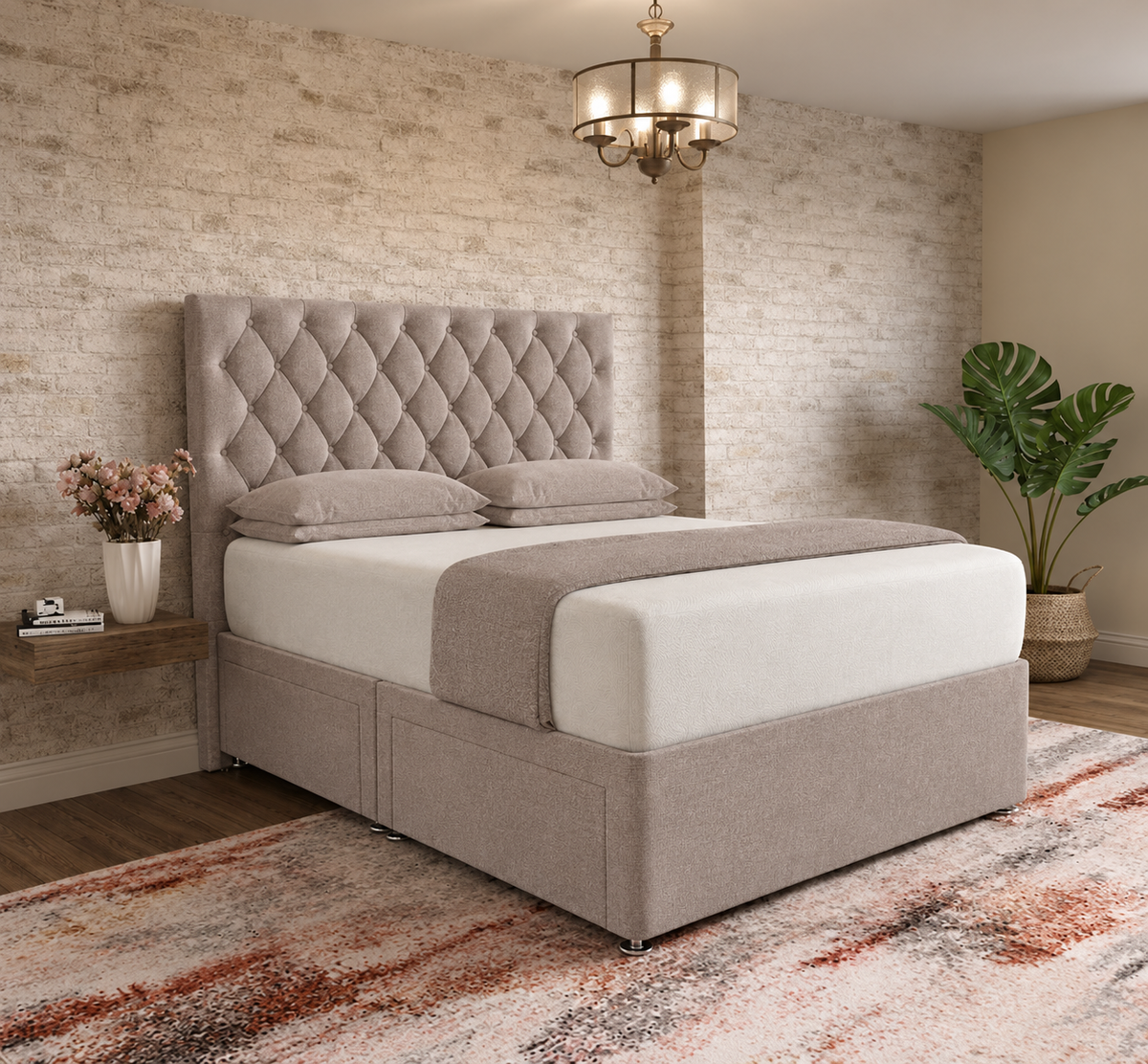 Mayfair Chesterfield Divan Bed - Latte Wool